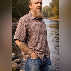 Orvis Canoe Print Short Sleeve Shirt Size XL